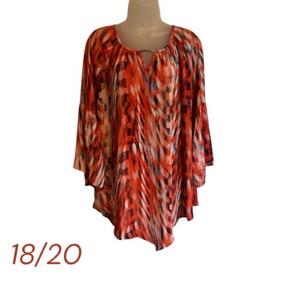 Cato Tops - Orang/Coral Multi-Color Abstract Top   PLUS:  18/20       BIN#S